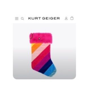 Kurt Geiger Rainbow Striped Christmas Stocking with Pink Trim🩷💙🩵 GUC.